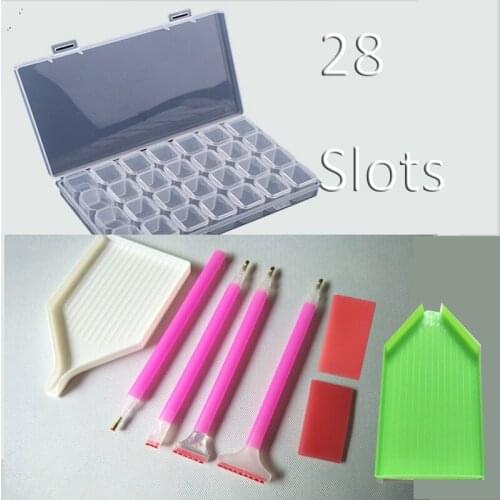 28 Grid Diamond Embroidery Box,Crystal Pen,Glue,Plastic Tray Diamond Painting Accessories Storage Boxes Cross Stitch Tools RS100