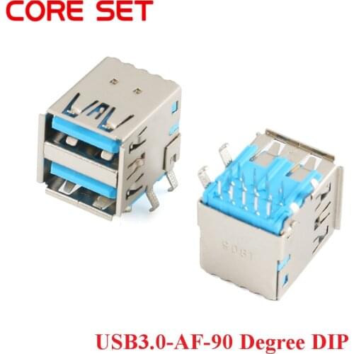 5Pcs High speed USB Dual 3.0 Socket 90 Degree USB 3.0 Jack Female Charging Connector Female AF type For Laptop Notebook Computer
