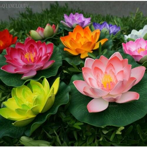 50 Pieces lots Artificial EVA fake pond flowers Lotus flowers Leaf waterproof Water Lily Pool Floating Plants wedding Garden B83