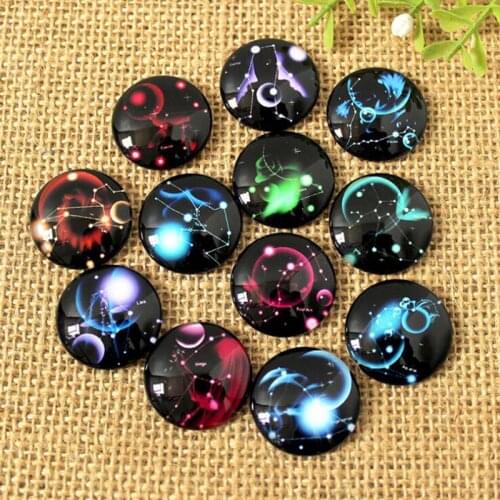 60pcs/lot Mixed Round Flatback Dream The Night Sky Photo Glass Cabochon 8mm--35mm Accessories Fit For DIY Jewerly