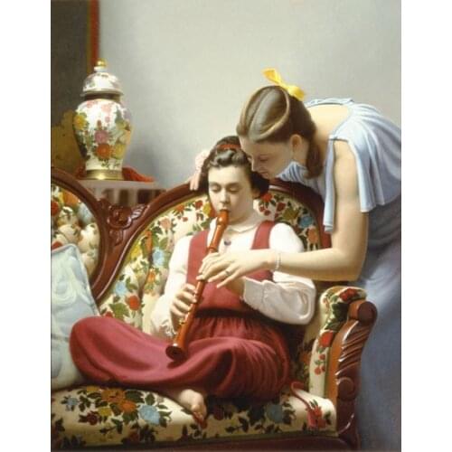 Free shipping classical girls musical Instruments canvas prints court figure oil painting printed on canvas decoration picture