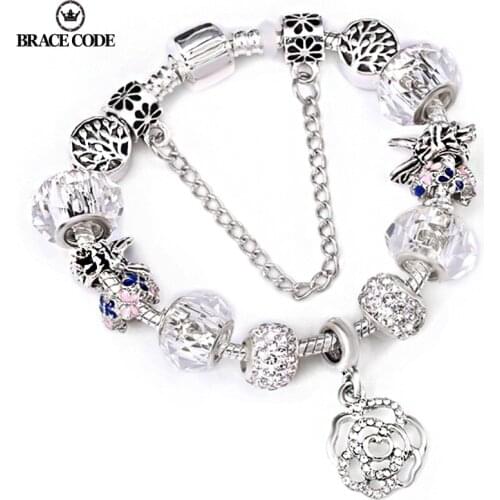 Silver Plated Snake Bone Chain Charm Women Bracelet, DIY Angel Charms Flower Pendant, Fine Beauty Bracelet Gift Direct Sales