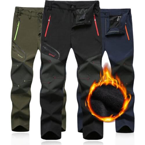 Winter Keep Warm Trousers Men Plus Velvet Softshell Pants Waterproof Camping Fleece Outdoor Hiking Climbing Skiing Pants 5XL
