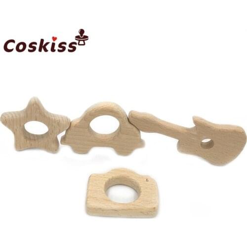 Wooden Five-pointed Star Car Guitar Camera Nature Baby Teether Toy Organic Eco-friendly Holder Nursing DIY Necklace/Bracele Gift