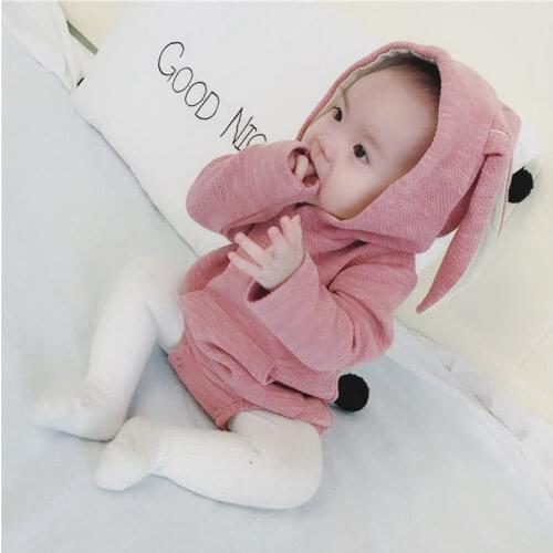 0-24M Newborn Babies Hooded Romper Cute Rabbit Ear Cartoon Bodysuit Long Sleeve Spring Autumn Casual Romper for Boys Girls