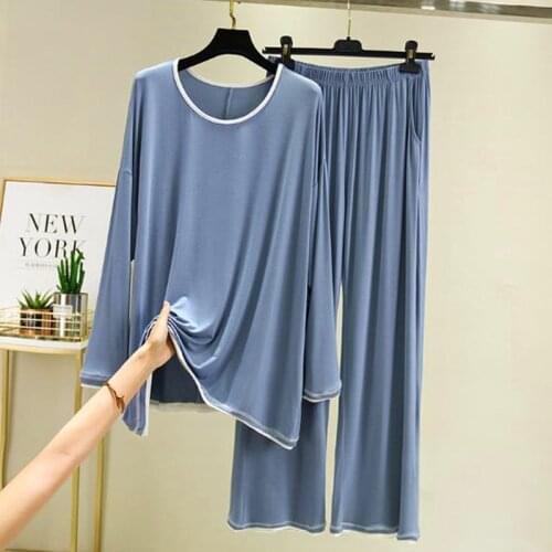 Fdfklak Modal Cotton Home Clothes Casual Loose Sleepwear Autumn Winter Long Sleeve Trousers Pyjama Two Piece Set Pijamas Women
