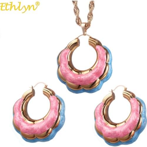 Ethlyn African/Nigerian Party Jewelry Set for Women Colorful Big C Shape Pendant Earrings Necklace Jewelry Sets S15