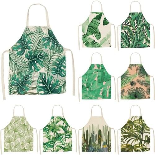 1pcs Women Men Tropical Monstera Cactus Cotton Linen Aprons for Kitchen 53*65cm Home Cooking Baking Cleaning Accessories WQ0002