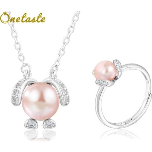 925 Sterling Silver Natural Freshwater Pearl Ring Necklace Jewelry Set Korean Style DIY Jewelry Blank Rings Necklaces Setting