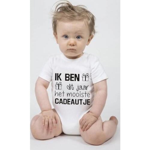 Ik Ben Het Mooiste Cadeautje Printed Newborn Infant Bodysuits for Baby Girls Boys Funny Summer Tops Letter Print Toddler Romper