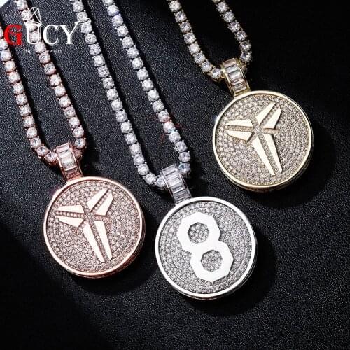 GUCY New Double-Sided Medallions Commemorative Pendant Necklace 4mm Tennis Chain Zircon Mens Hip Hop Jewelry