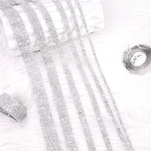 1Yard Self-Adhesive Crystal Motif Strass White Rhinestone Tape Trim Ribbon Appliques For Dresses Clothes Shoes DIY Sewing Trim