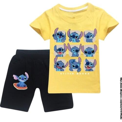 Summer Stitch Girls Clothes Set Kids T shirt With Pants Casual Sport Suits 2pcs Tracksuit Outfits Childrens Birthday Gift