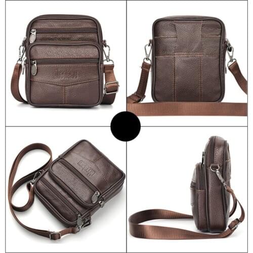 2020 new mens bag leather multi-function messenger bag wearable belt mobile phone bag male waterproof anti-theft shoulder bag