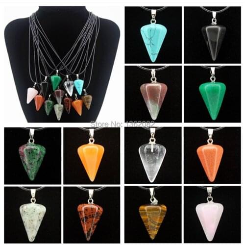 Hot Wholesale 12pcs Semi-precious Natural Stone Carved Pyramis Shape Pendant Necklace Gift MN539