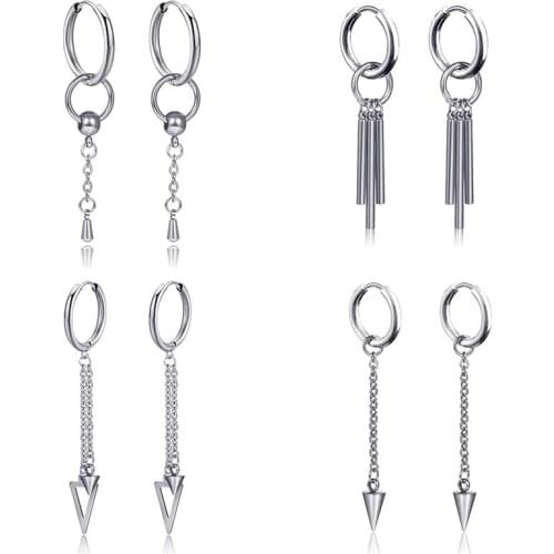 Class KPOP Stainless steel stud Earrings Triangle Tassel Charms Pendant For Women Fashion Ear Jewelry Gifts 2 pieces