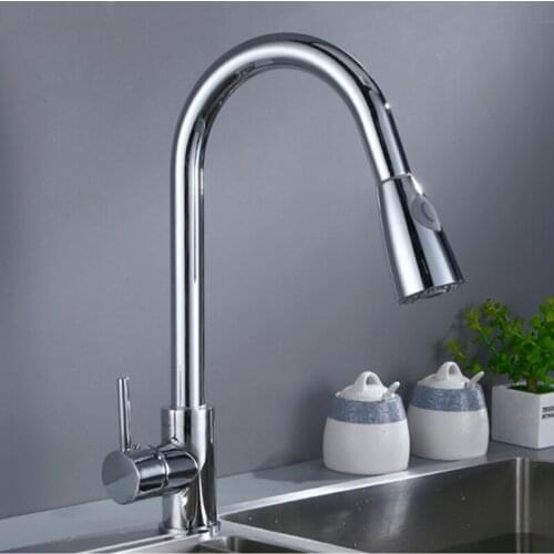 LIUYUE Kitchen Faucets Black/Chrome Brass Pull Out 360 Rotate White Kitchen Faucet Button Switch Cold Hot Water Mixer Sink Taps