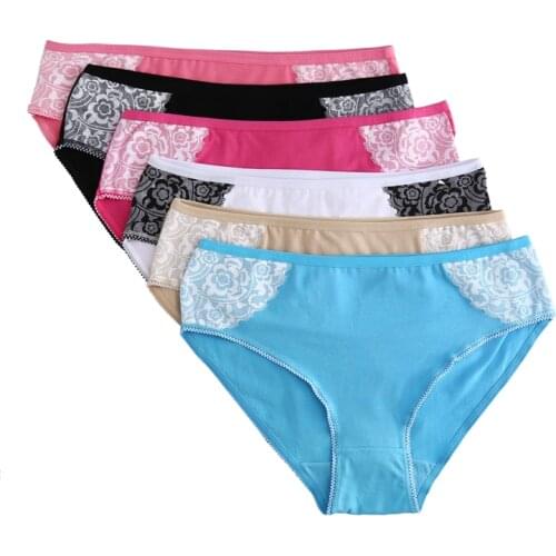 Panties Women Sexy Lace Panties Cotton High Waist Underwear for Women Sexi Lingerie Panty Briefs Big Size Intimates 6pcs/lot