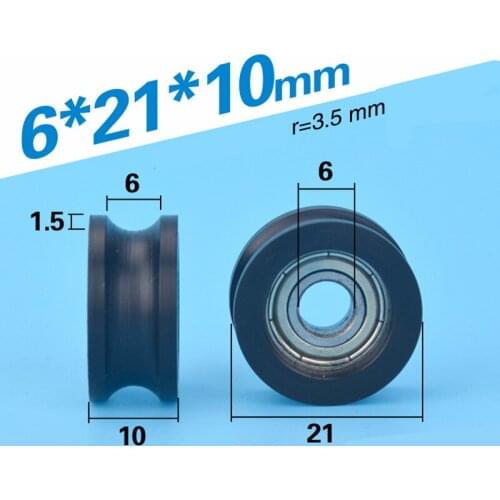 [U0621-10K]Free Shipping large hole u groove wheel 6*21*10 696ZZ PA66 Nylon ball bearing wheel inner 6mm hole pulley