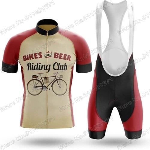 2021 Retro Beer Riding Club Vintage Cycling Jersey Set Summer Bicycle Clothing Shirts Suit Bicycle Bib Shorts MTB Ropa Maillot