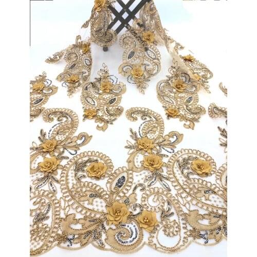 High Quality 3D Lace Applique Nigerian Lace Fabrics Tulle Beaded African Lace Fabric Guipure Embroidered French Lace RF30331