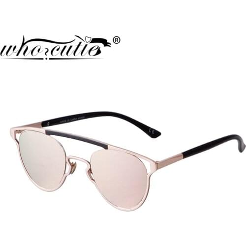 WHO CUTIE New Pink Blue Mirror Round Lens Sunglasses Men Pilot Cool Flat Top Metal Frame Shades Eyewear Women Sun Glasses Oculos