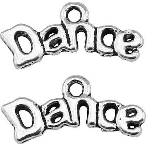 WYSIWYG 20pcs 20x9mm Dance Charm Pendants For Jewelry Making Antique Silver Color Word Dance Pendants Charm