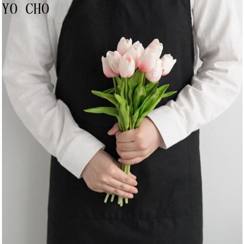 YO CHO 21pcs/lot PU Tulips Artificial Flowers Plants For Home Office Decoration Wedding Birthday DIY Real Touch Mini Flower