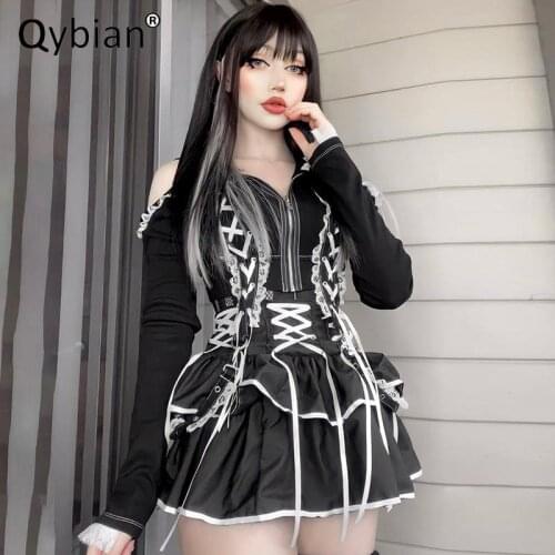 Gothic Punk Rock New Hot Sale Lace-up Sexy Skirt Japanese Contrast Bandage Short Skirt New Lolita Harajuku Skirt