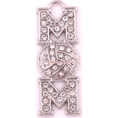 Mothers day jewelry 50pcs a lot zinc studded with sparkling crystals Volleyball MOM sports pendant(P500136)
