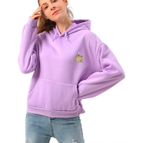 Women Autumn Thick Loose Sweatshirt Harajuku Kawaii Frog Printed Hoodie Casual Hooded Hoodies Kangaroo Pocket Pullover Top