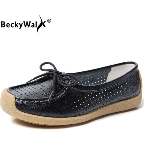 Spring Cutout Shoes Woman Summer Women Flats Casual Genuine Leather Loafers Slip On Sneakers Women chaussure femme WSH3588