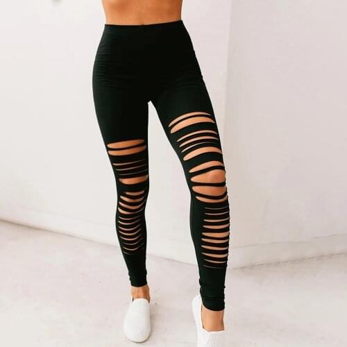 Summer Basic Slim Strech Black Leggings women Holes Ripped Leggings Punk Rock Fashion Women Leggins Casual Jeggings Dancing Pant