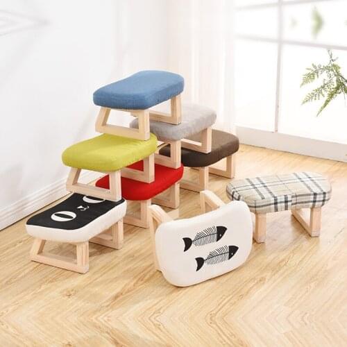 Zq Nordic Solid Wood Household Cotton Linen Tatami Cushion Floor Window Cushion Stool round