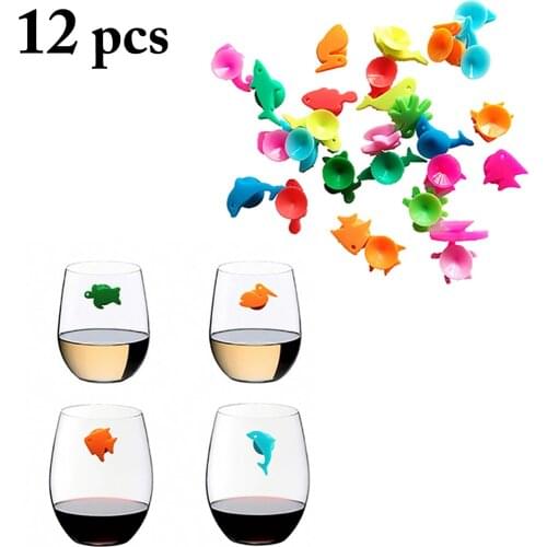 12PCS New Creative Cute Wine Glass Charm Suction Marine Animals Wine Glass Marker Wine Glass Tag Bar Accessories Dropshipping