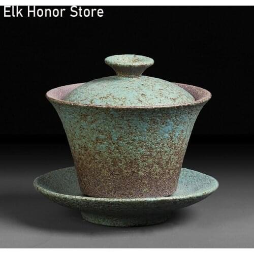 125ml Japanese Style Coarse GaiWan Retro Ceramic Porcelain Bowls Tea Cover Bowl Saucer Tea Tureen Kettle Pu'er Kung Fu Tea Set