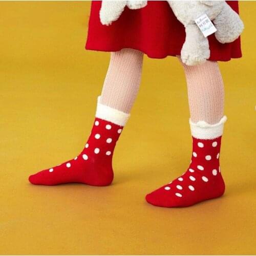 3Pairs/lot Red Christmas Baby Socks Dot Ruffle Toddler Sock Bow New Year Kids Socks Infant Girl Boy Socks Cute Children Gift