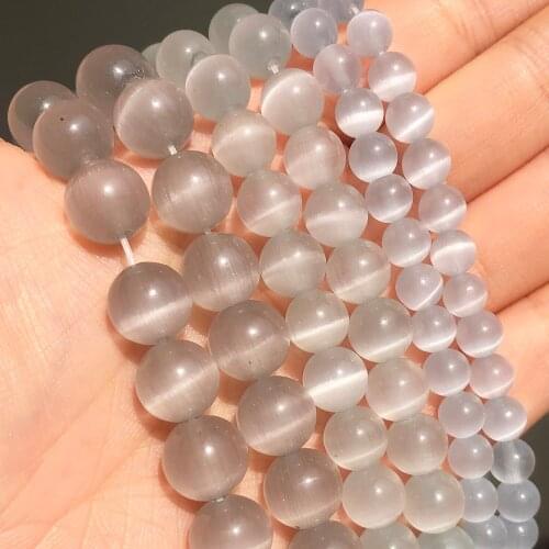 4 6 8 10mm Silver Color Champagne Cat Eye Stone Round Beads Glass Loose Opal Beads for Jewelry Making Diy Needlework Bracelet