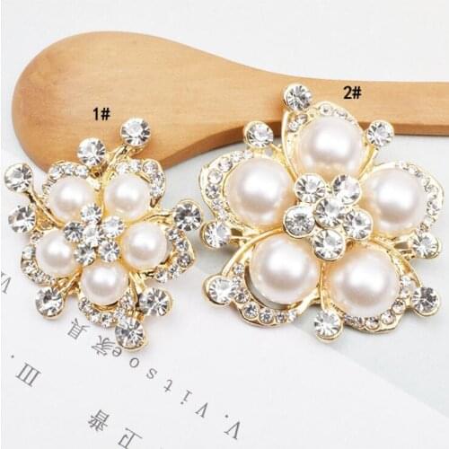 50pcs Flower Pearl Crystal Rhinestone Appliques Jewelry strass Flatback Brooch Earrings Wedding Brides Hairpin Hair Clip Decor