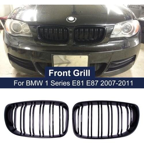 Car Glossy Black Grill Front Kidney Grille for BMW E81 E87 E82 E88 128I 130I 135I Selected 07-11 Dual Slats Double Line Grills
