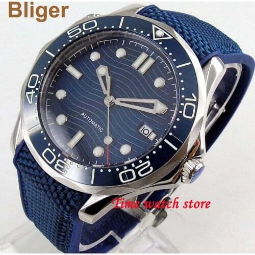 Bliger 41mm Miyota 8215 automatic watch men waterproof canvas rubber bracelet dial luminous sapphire glass ceramic Bezel
