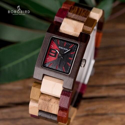 BOBO BIRD Wooden Womens Watches Quartz Wristwatch Coloful Wooden Bracelet Ladies watch For Girlfriends Daughter feminino