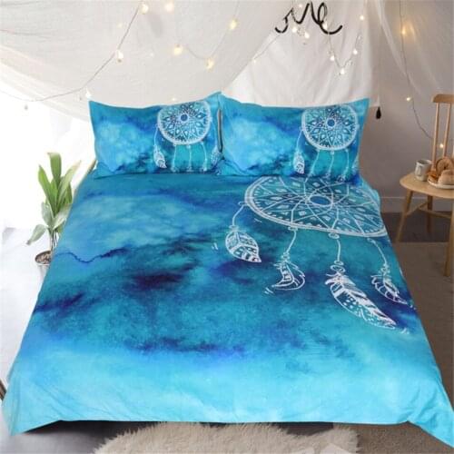 Bohemian Bedding Set Blue Ink Quilt Cover White Duvet Cover Set with Pillow Case 3-Piece Home Textiles