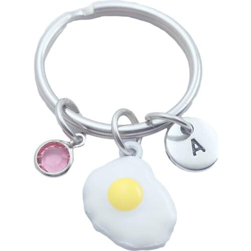 Fried Egg Poached Egg Keychains Creative Initial Letter Monogram Birthstone Keyrings Fashion Jewelry Women Gifts Pendants