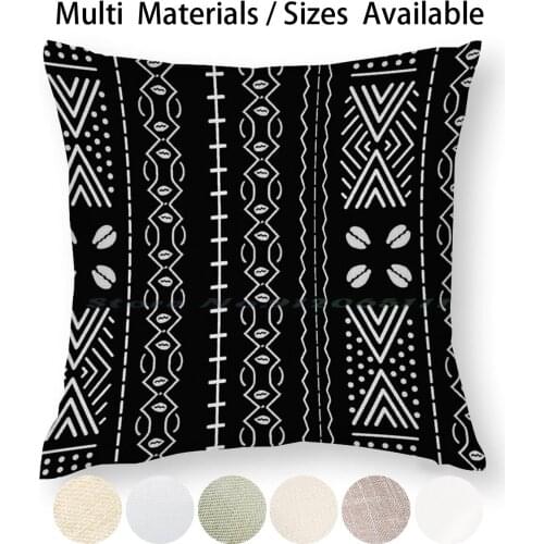 Black Mudcloth With Shells Pillow Case Throw Pillow Cover Cotton Linen Flax Mud Cloth Mudcloth African Black White Ethnic Ethno