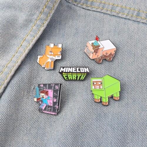 Sandbox Games Enamel Pins Custom Wholesale Dog Pig Alpaca Hell Gate Creation Survival Game Brooch Lapel Pin Badge Gift for Kids