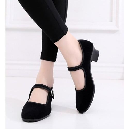 USHINE EU34-41 Black Flannel Outdoor Resistant Folk Fitness Yoga Teacher Latin Ballroom Ballet Dance Sneakers Shoes Woman Girls