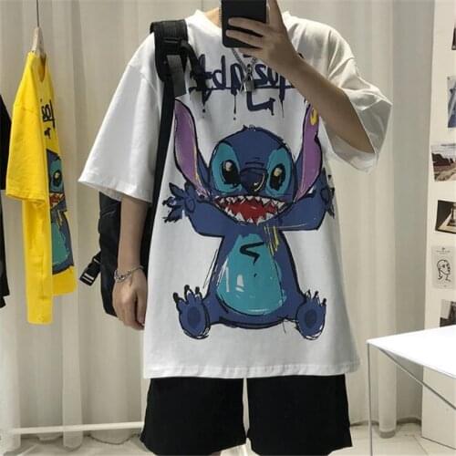 Kawaii Stitch Lilo T Shirt Funny Cartoon Printed Mens Fashion T-Shirt Male Harajuku Casual Tee Boys Tops Lovely Anime Clothes