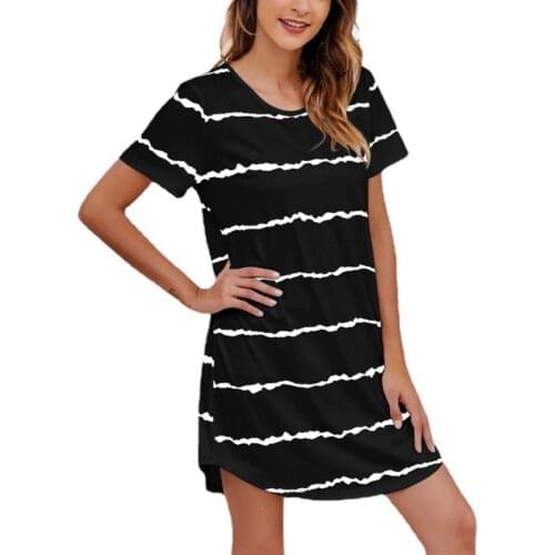 Cotton Sleepwear Pijama Sexy Night Dress Women Pregnant Women V neck Short Sleeve Striped Nightgown Loose Tops Plus Size