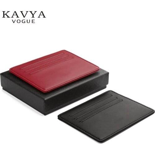 KAVYA NEW Slim Mini Genuine Leather Credit ID Card Holder Wallet Purse Bag Pouch Lovers Card Case Gift Package Free Shipping